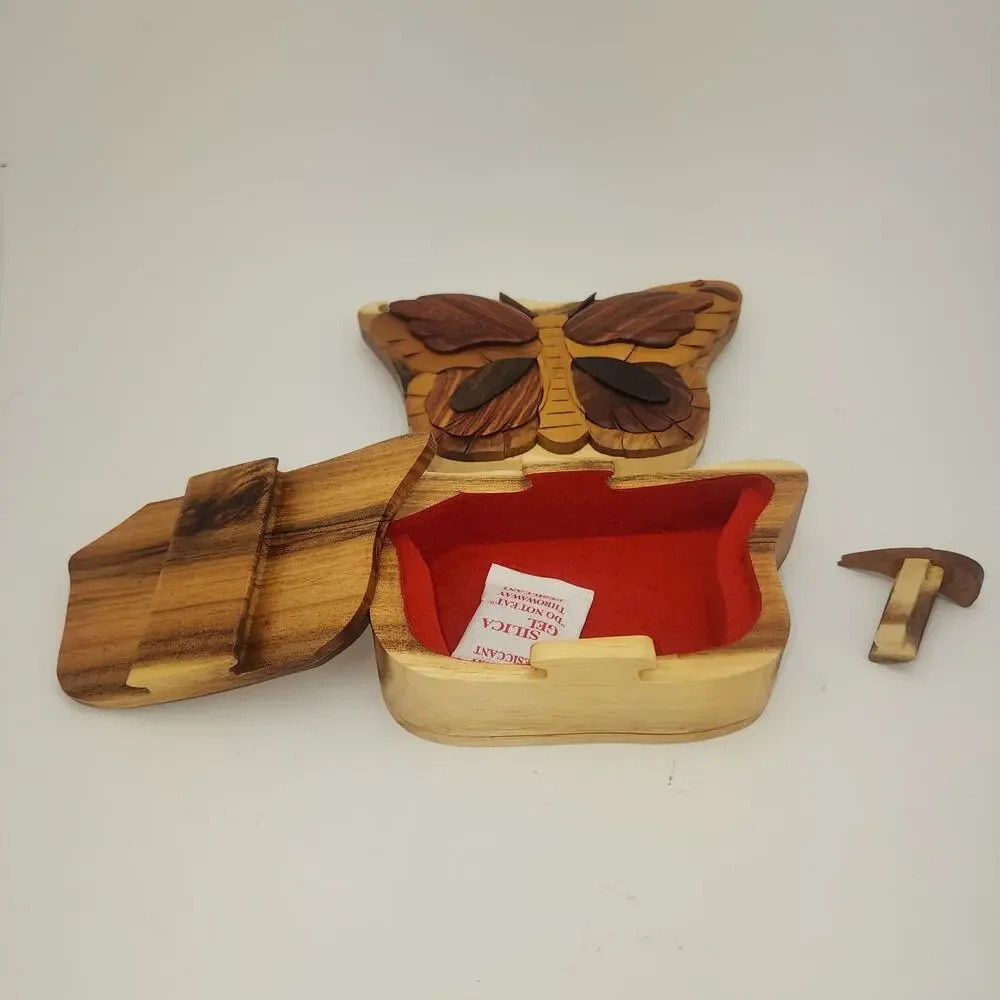 Carver Dan’s Wood Puzzle Box Butterfly Trinket Box